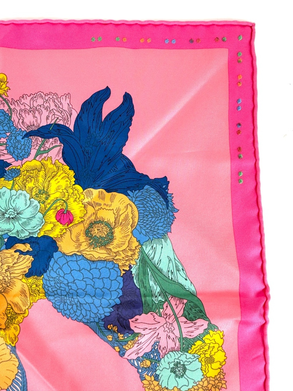 HERMES Robe Legere Embroidered Pink Blue Yellow Silk Square Scarf 45 - Picture 7 of 13